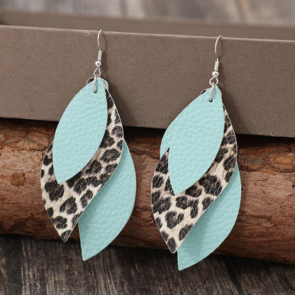 Leopard PU Leather Leaf Earrings