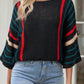 Striped Boat Neck Three-Quarter Sleeve Knit Top