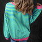 Pumpkin Striped Round Neck Long Sleeve Sweatshirt