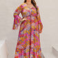 Plus Size Printed V-Neck Long Sleeve Maxi Dress