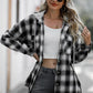 Drawstring Plaid Long Sleeve Hooded Shacket