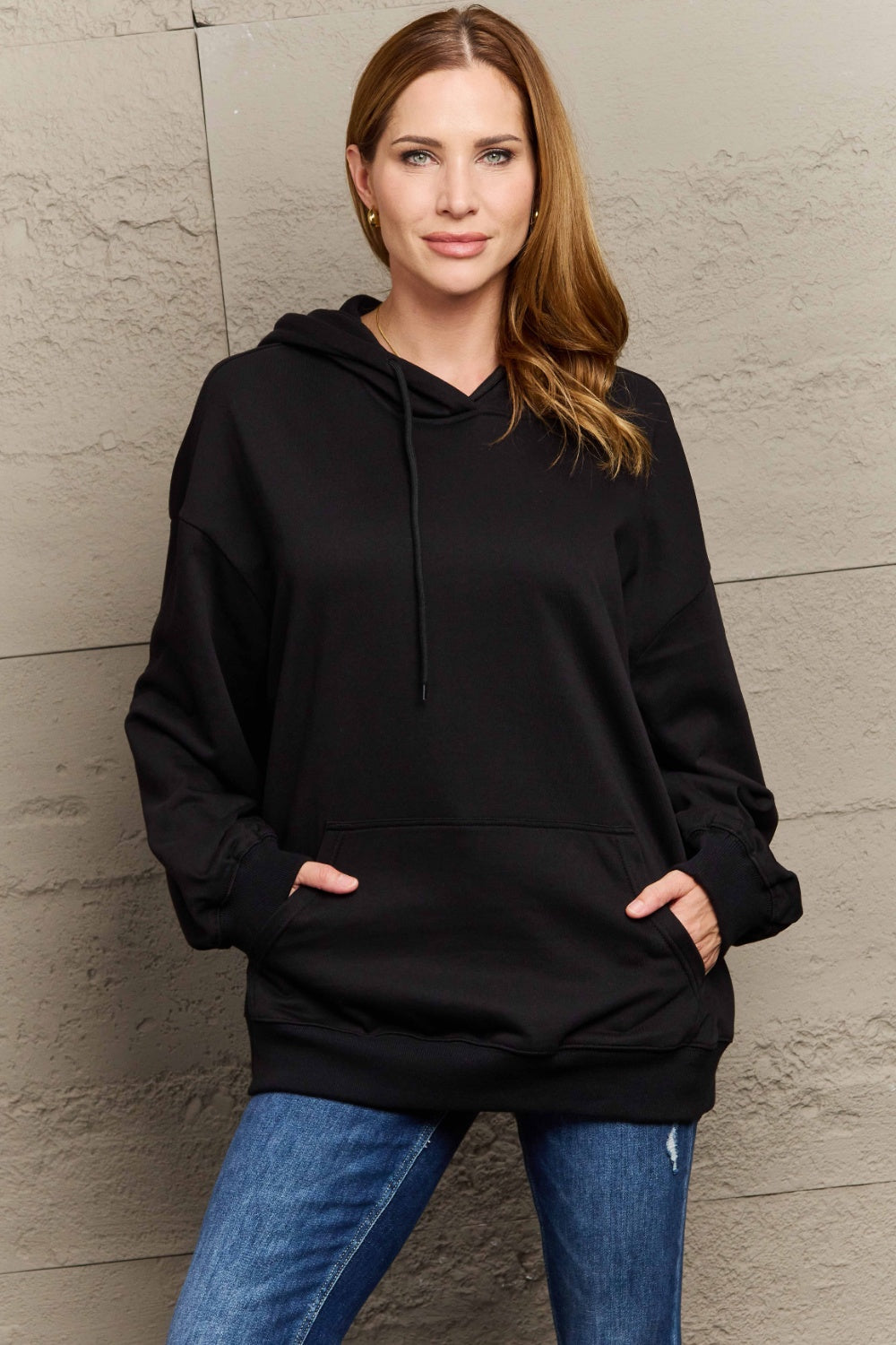 Full Size Long Sleeve Dropped Shoulder Hoodie