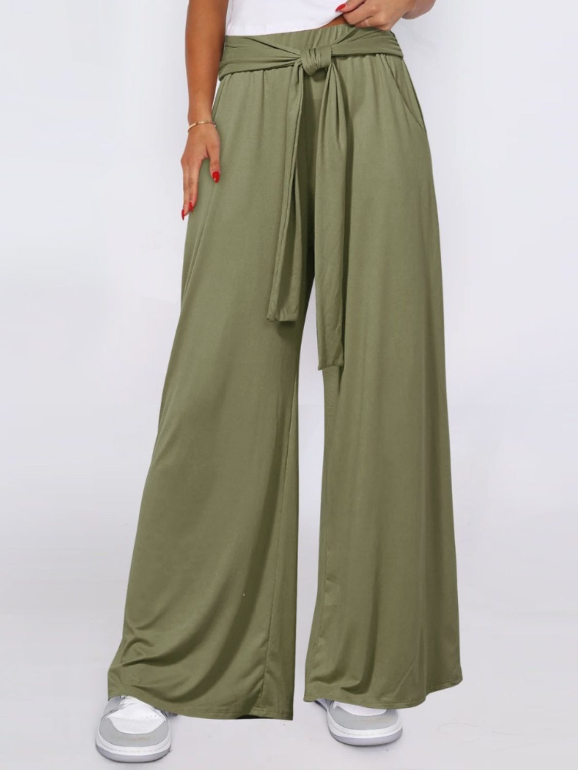 Tied Wide Leg Pants with Pockets