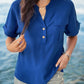 Buttoned Notched Short Sleeve Blouse