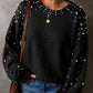 Pearl Detail Round Neck Long Sleeve Sweater