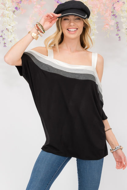 Striped Cold Shoulder Top