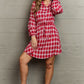 Plaid Band Collar Drawstring Shirt Dress