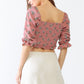 Floral Ruffle Smocked Back Ruched Crop Top