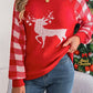 Reindeer Plaid Round Neck Long Sleeve Sweater