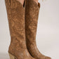 Embossed Floral Point Toe Block Heel Boots