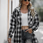 Drawstring Plaid Long Sleeve Hooded Shacket