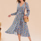 Full Size Printed Surplice Long Sleeve Dress