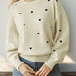 Heart Round Neck Long Sleeve Knit Top