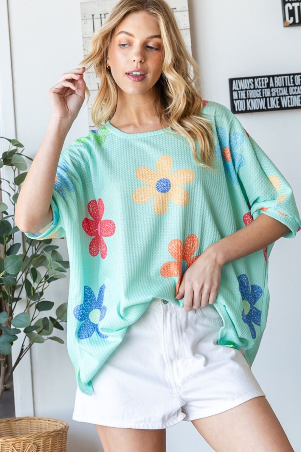 Floral Waffle Oversize T-Shirt