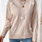 Flower Round Neck Long Sleeve Sweater