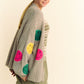 Fuzzy Smile Open Front Long Sleeve Cardigan