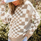 Checkered Round Neck Long Sleeve Sweater