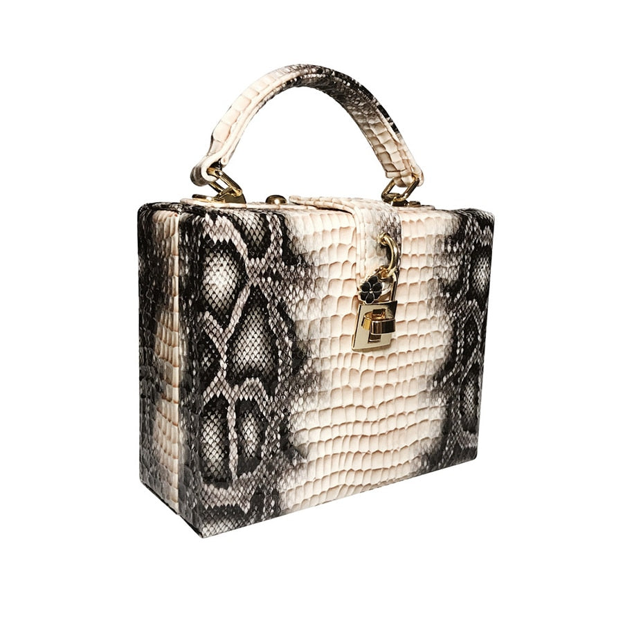 Snakeskin Print PU Leather Box Bag