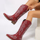 PU Leather Embroidered Geometric Point Toe Boots