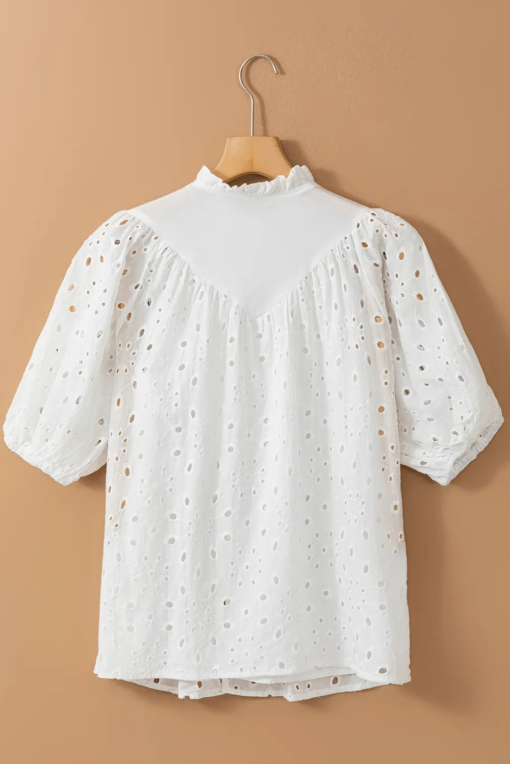 Eyelet Button Up Half Sleeve Blouse