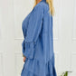 Notched Three-Quarter Sleeve Denim Dress