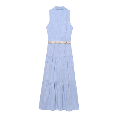 Notched Sleeveless A-Line Maxi Dress