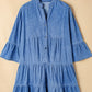 Notched Three-Quarter Sleeve Denim Dress