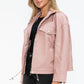 Drawstring Hem PU Leather Zip Up Jacket