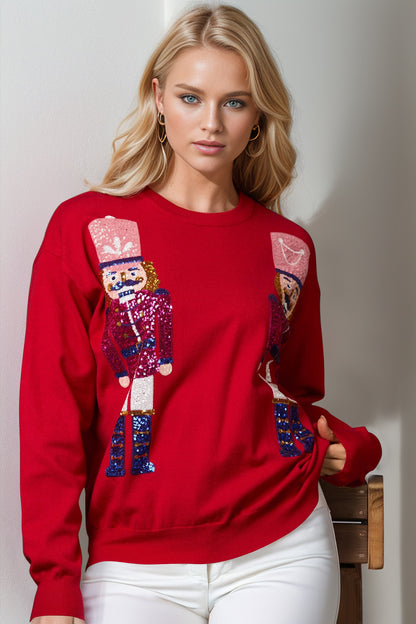 Nutcracker Sequin Long Sleeve Sweater