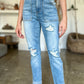 Judy Blue Distressed Straight Jeans with Patch Pockets