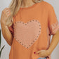 Stud Heart Patch Round Neck Short Sleeve T-Shirt