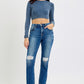 RISEN High Rise Distressed Crop Straight Jeans