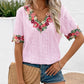 Eyelet Embroidered V-Neck Short Sleeve Blouse