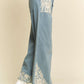 Lace Applique Wide Leg Jeans