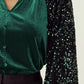 Sequin Notched Long Sleeve Blouse