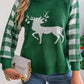 Reindeer Plaid Round Neck Long Sleeve Sweater