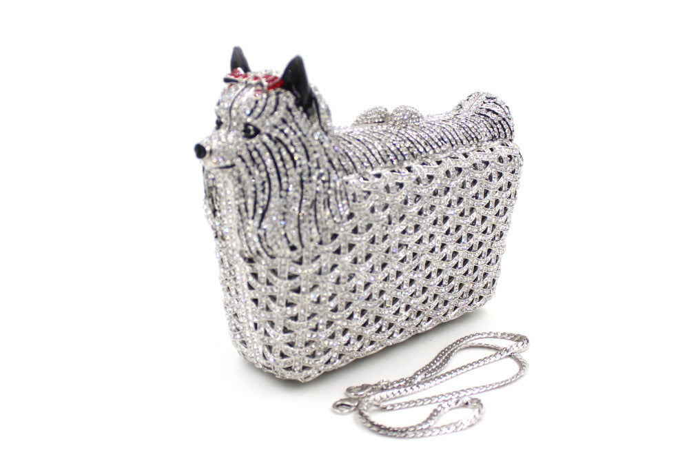 Puppy Rhinestone Hollow Out Clutch Bag