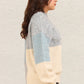 Color Block Mock Neck Drop Shoulder Sweater