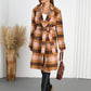 Tied Plaid Collared Neck Coat