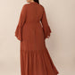 Plus Size Ruffled Notched Long Sleeve Dress