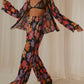 Printed Collared Neck Long Sleeve Top and Pants Lounge Set