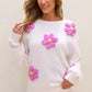 Crochet Flower Round Neck Long Sleeve Sweater