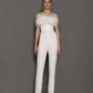 Strapless Feather Detail Straight Leg Jumpsuit