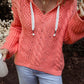 Drawstring Cable-Knit Hooded Sweater