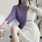 Miyake Pleated Contrast Half High Collar Dress with Belt