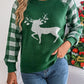 Reindeer Plaid Round Neck Long Sleeve Sweater