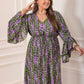 Plus Size Printed V-Neck Long Sleeve Maxi Dress