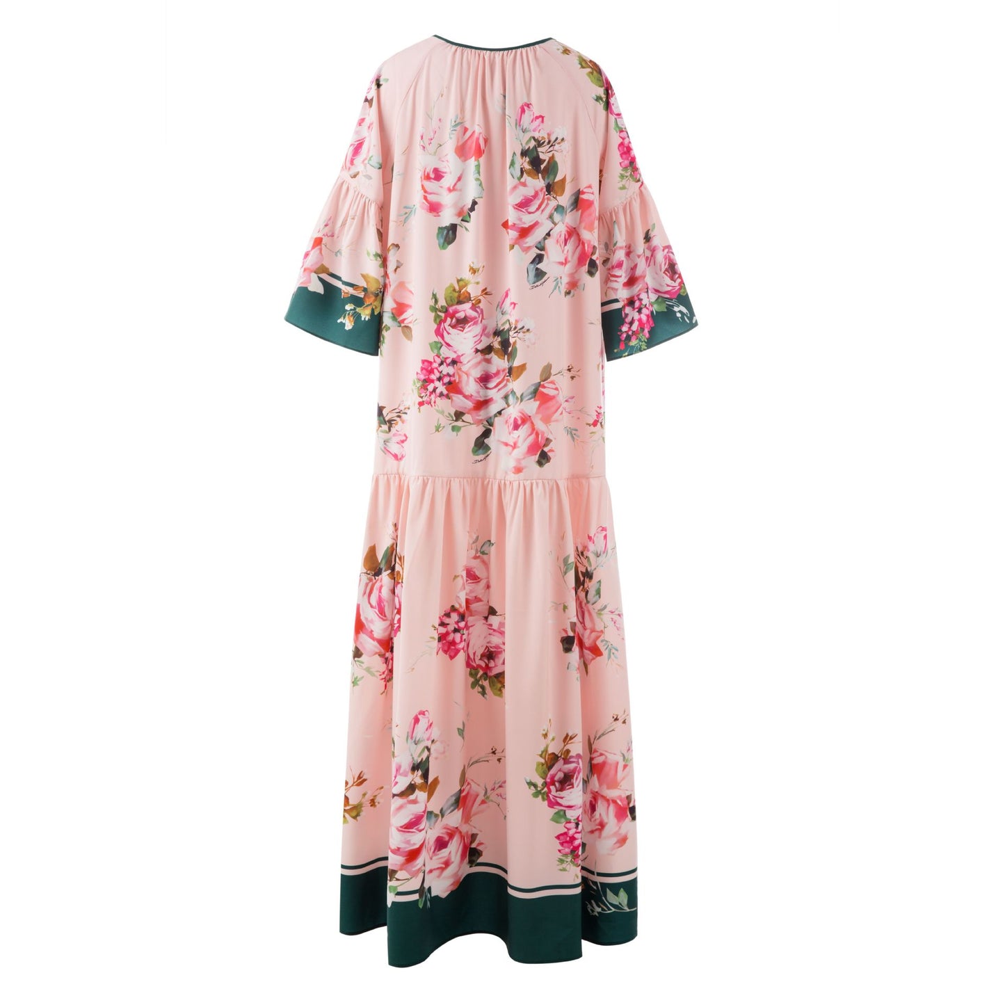 Bohemian Floral Lace-Up Flare Sleeve Maxi Dress