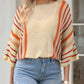 Striped Boat Neck Three-Quarter Sleeve Knit Top