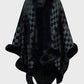 Fuzzy Checkered Long Sleeve Poncho